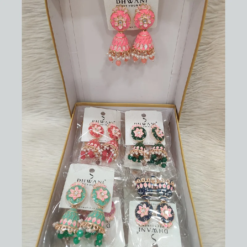 Custom Gemstone Earrings-Dhwani Gold Plated Kundan And Meenakari Jhumki Earrings (Assorted Color)