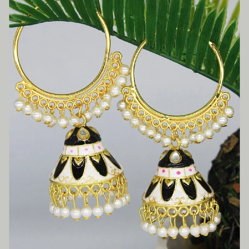 Cheap Fashion Earrings-Mahavir Gold Plated Meenakari And Pearl Designer Jhumki Earrings