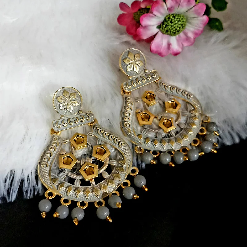 18k Gold Earrings-Woma Matte Grey Meenakari Dangler Beads Drop Earrings