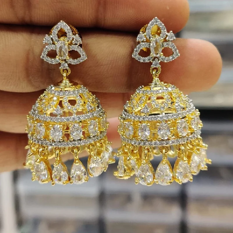 Cute Flower Earrings-Kavita Art Gold Plated American Diamond Jhumki Earrings