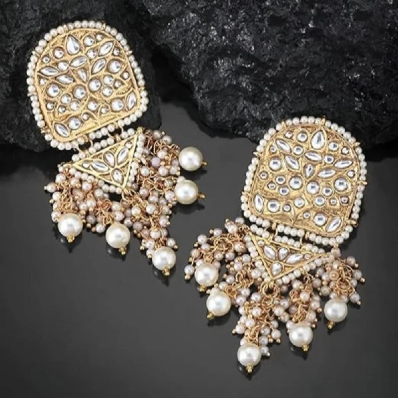 Sparkling Gem Earrings-Etnico Gold Plated Kundan & Pearl Drop Dangle Earrings for Women (E2944W)