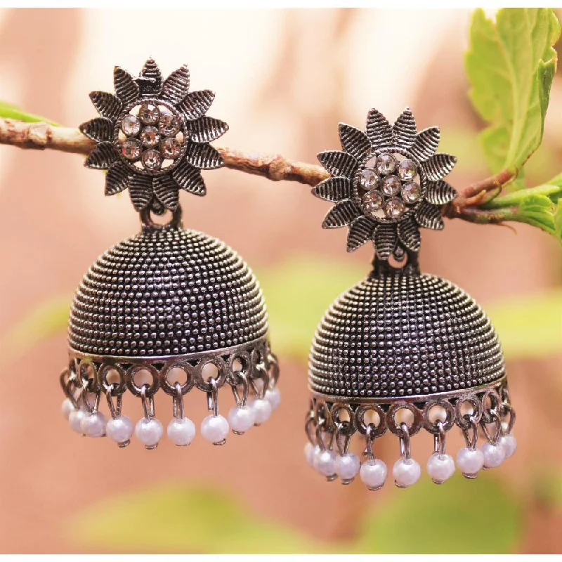 Cheap Fashion Earrings-H K Fashion Oxidised Plated Austrian Stone Jhumki Earrings