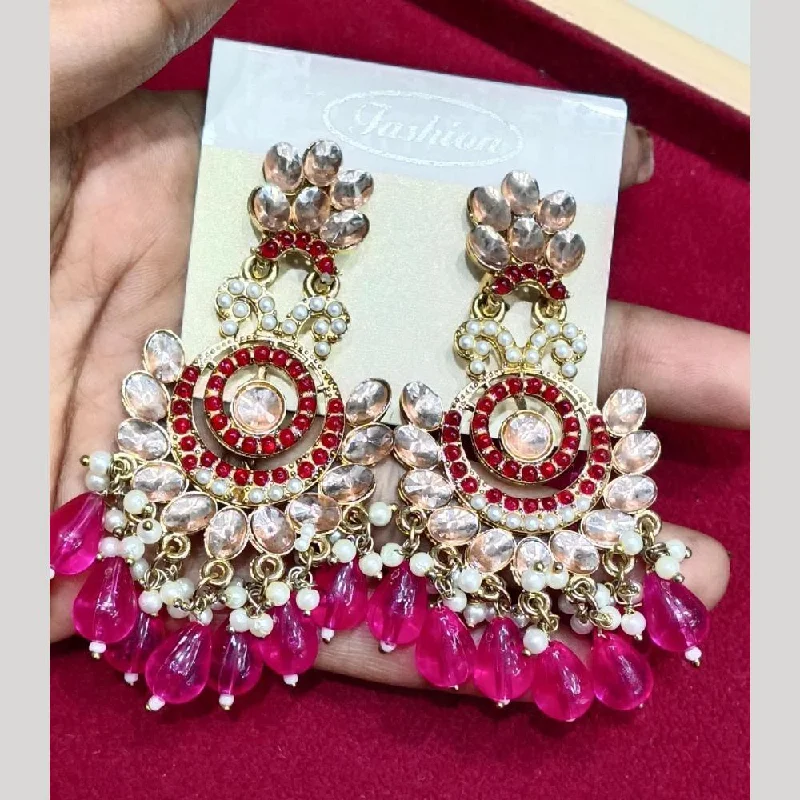 Gold Plated Dangle Earrings-Manisha Jewellery Gold Plated Pota & Kundan Stone Dangler Earrings