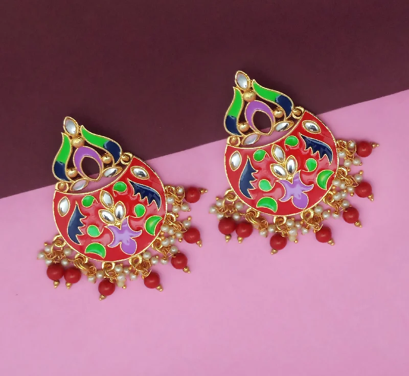 Simple Rose Gold Earrings-Amina Creation Gold Plated Meenakari Dangler Earrings