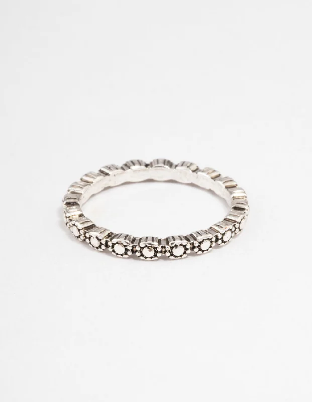 Simple Diamond Rings-Antique Silver Tiny Flower Ring