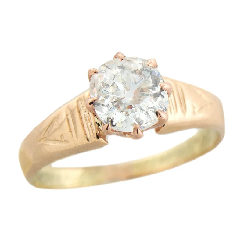 Simple Gemstone Rings-Victorian 18k Solitaire Old Mine Cut Diamond Ring .90ctw