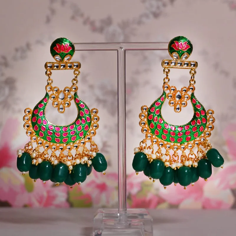 Statement Earrings for Teens-Shagna Gold Plated Kundan Pearl And Meenakari Dangler Earrings