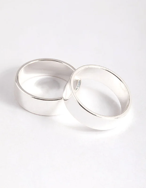 Simple Gold Rings for Women-Silver Plated Double Cigar Band Ring