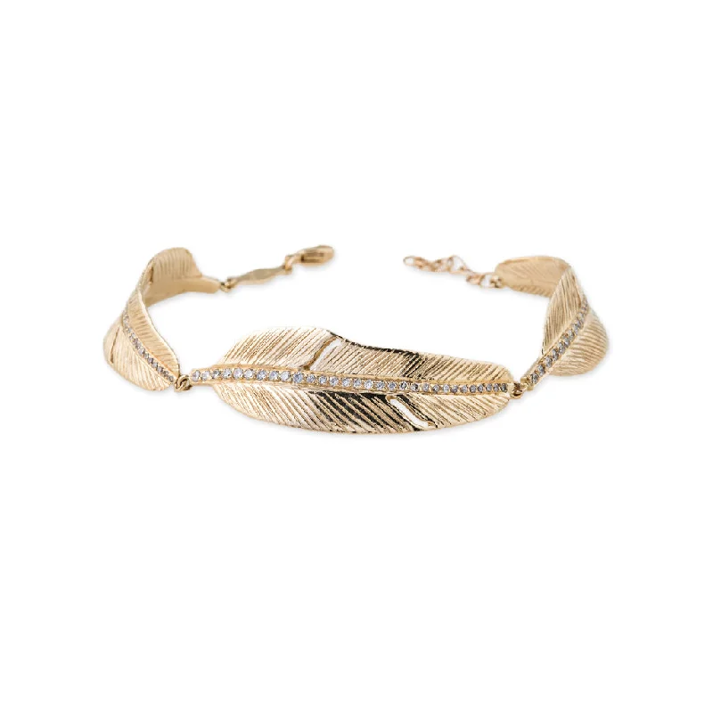 Silver Bangles Bracelets-PAVE TRIPLE FEATHER BRACELET