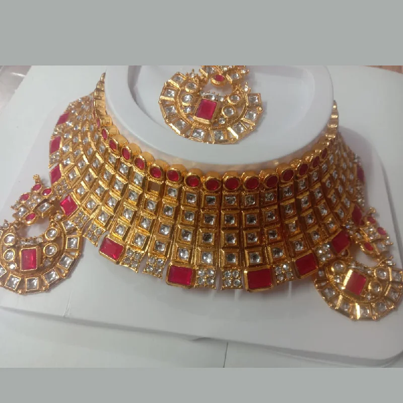 Classic Gold Pendant Necklaces-Neetu Art Gold Plated Crystal Stone Necklace Set