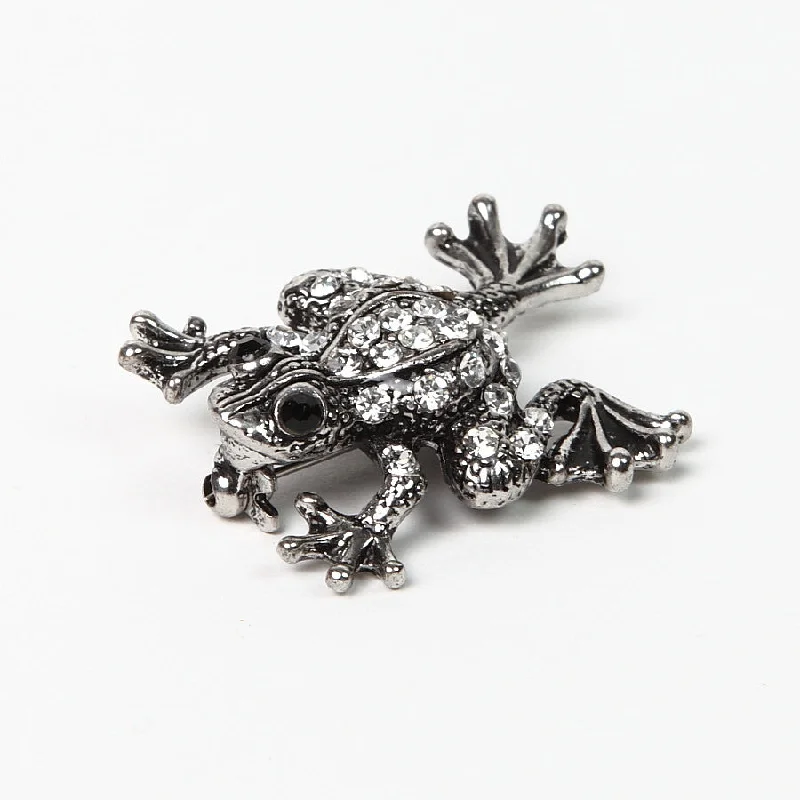 Custom Brooch with Birthstone-Sparkly Diamante Silver-Finish Frog Brooch