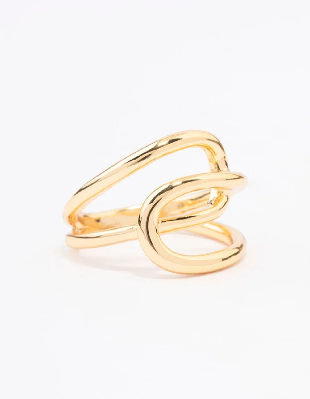 Diamond Wedding Rings-Gold Plated Interlocked Ring