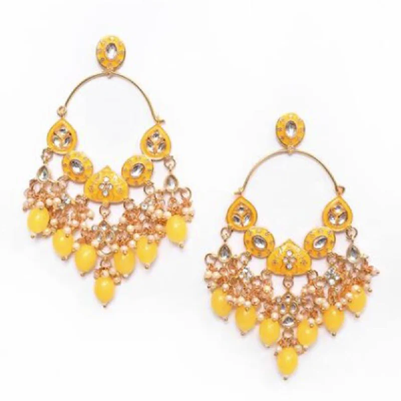 Luxury Earrings for Brides-House Of Ree New Stylish Ethnic Partywear Yellow Hoops Kundan Earrings for Womens | Women | Girls ER140