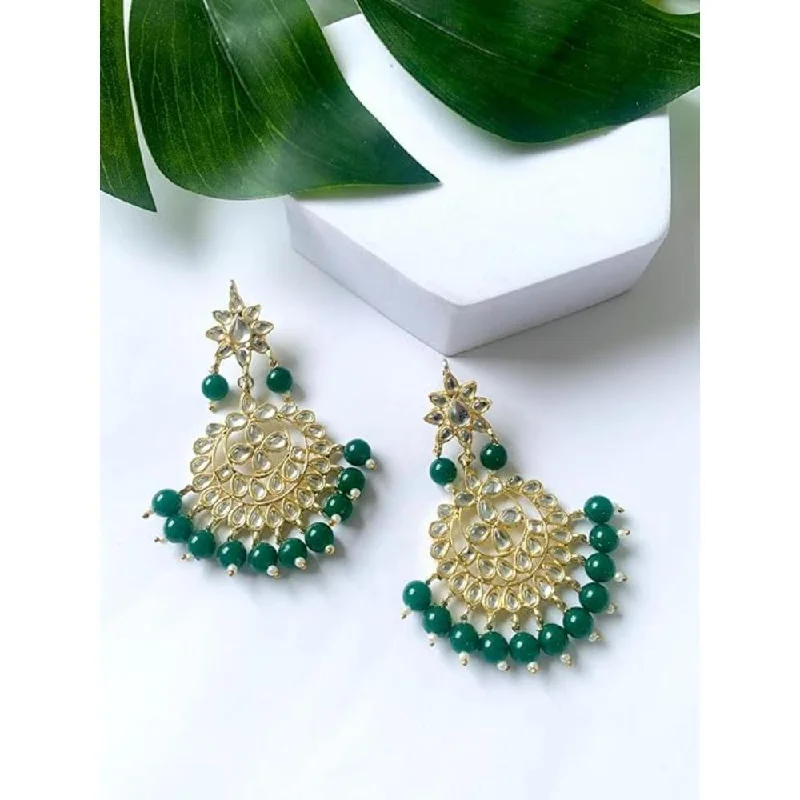 Precious Stone Earrings-Etnico Traditional Gold Plated Kundan & Pearl Earrings for Women (E7058G)