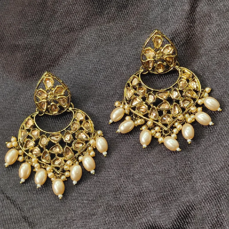 Classic Pearl Earrings-Darshana Jewels Gold Plated Kundan Stone And Beads Dangler Earrings