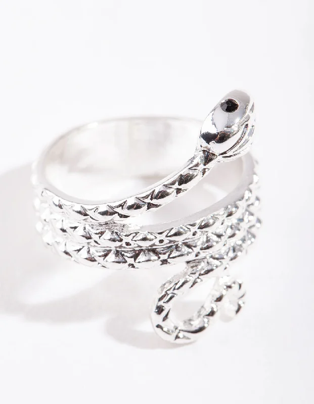 Stackable Rings for Women-Silver Etched Snake Ring