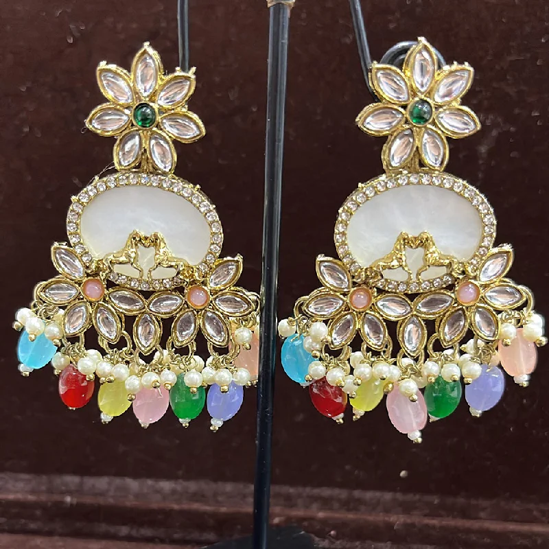 Lightweight Earrings-Rudraksh Art Antique Gold Plated Crystal Stone And Beads Dangler Earrings (Mix Color)