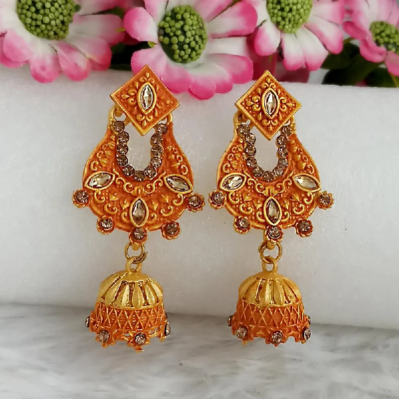 Ethnic Silver Earrings-Woma Gold Plated Orange Dangler Meenakari Earrings - 1318063F