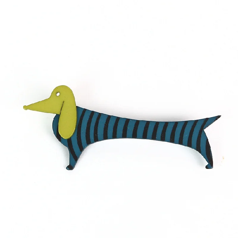 Customizable Enamel Brooch-Lene Lundberg Acrylic Teal/Green Dachshund Brooch