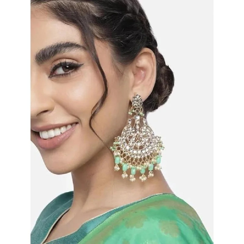 Sterling Silver Earrings-Etnico Gold Plated Traditional Handcrafted Pearl Kundan Beaded Earrings for Women/Girls (E3013Min)