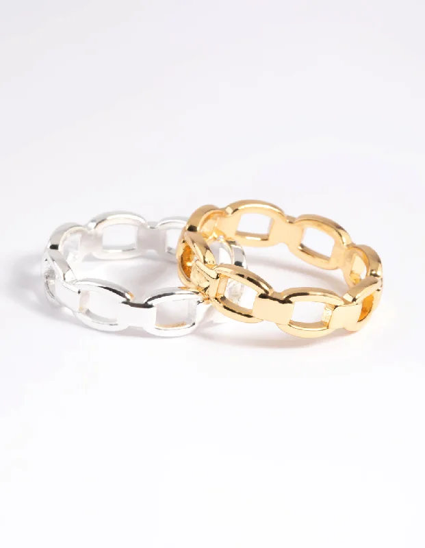 Vintage Gold Rings-Gold Plated Double Chain Ring