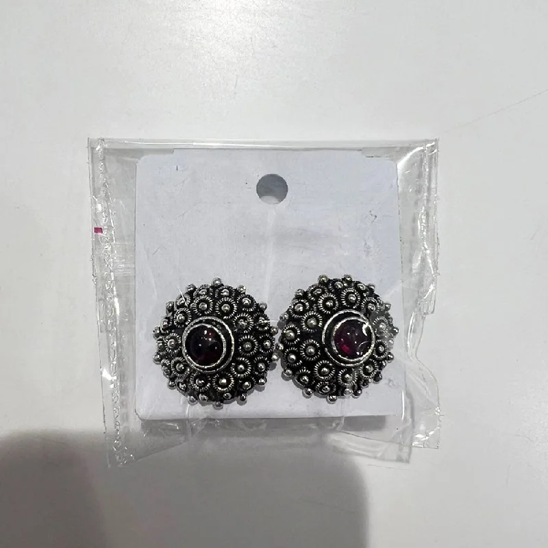 Large Drop Earrings-Shrisha Oxidised Plated Pota Stone Stud Earrings