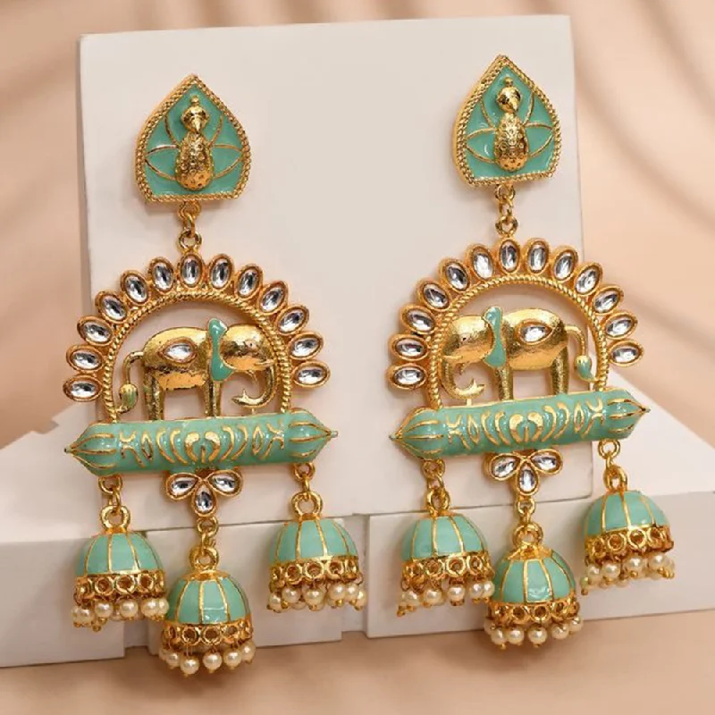 Geometric Gold Earrings-House Of Ree Elephant Shape Light Green Jhumki Drop Earrings for Womens | Women | Girls ER134