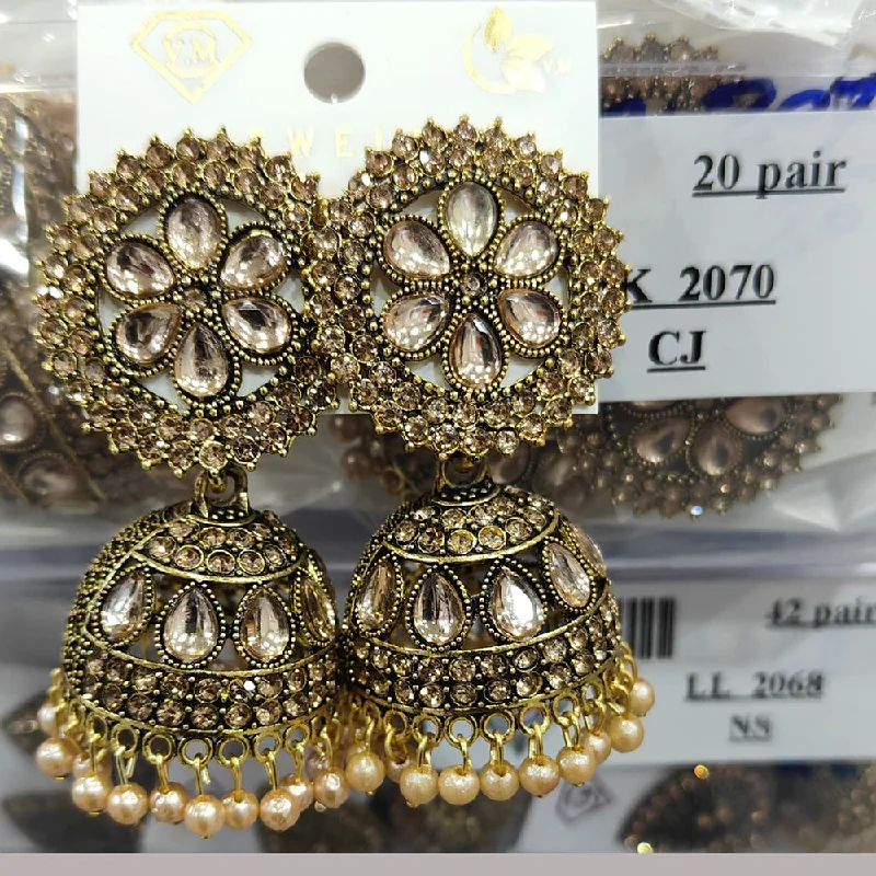 Fashionable Gold Earrings-VM Imitation Gold Plated Austrian Stone And Pearls Jhumki Earrings