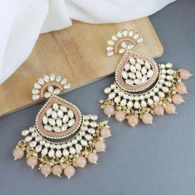 Luxury Pearl Earrings-Etnico Gold Plated Traditional Handcrafted Kundan Earrings Adorned with Pearls for Women and Girls (E3015) (Peach)