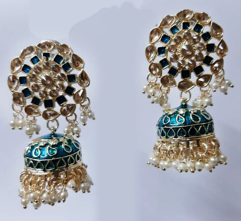 Floral Earrings for Women-Deep Enterprises Gold Plated Meenakari Jhumki Earrings (Assorted Colors}