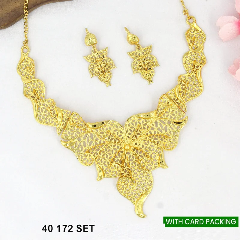 Unique Necklace Designs-Mahavir Gold Plated Necklace Set