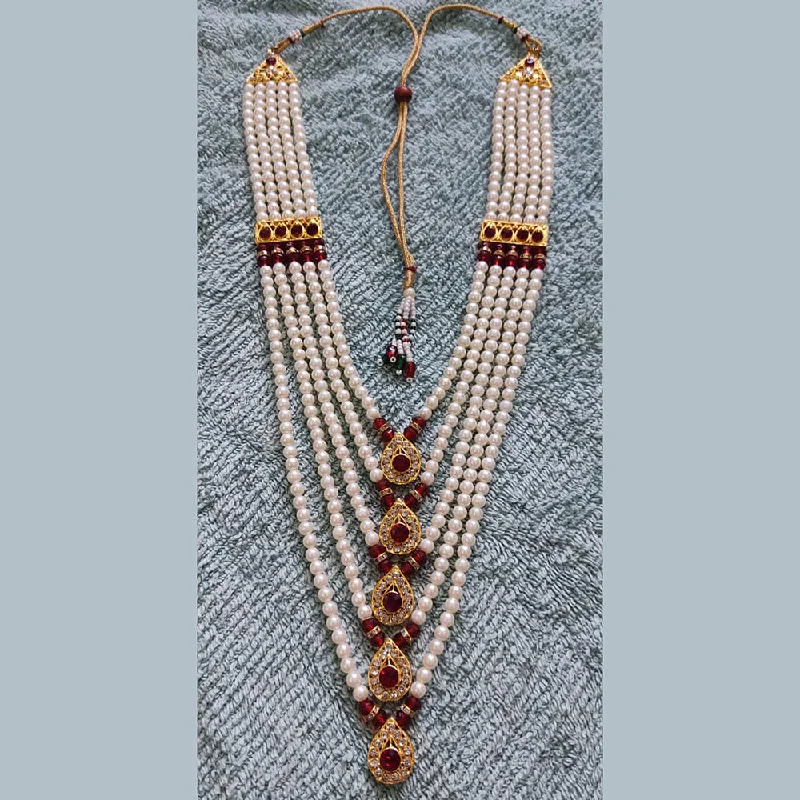 Geometric Necklaces for Women-Ravechi Art Gold Plated Pearls Long Necklace