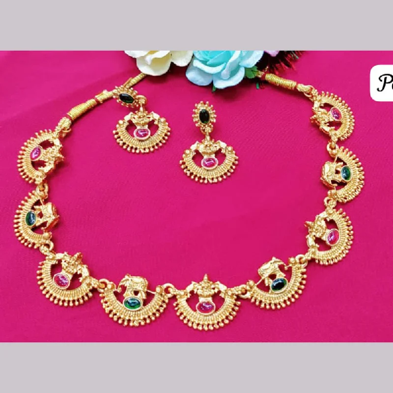 Rose Gold Necklaces for Women-Pooja Bagles Gold Plated Temple Necklace Set