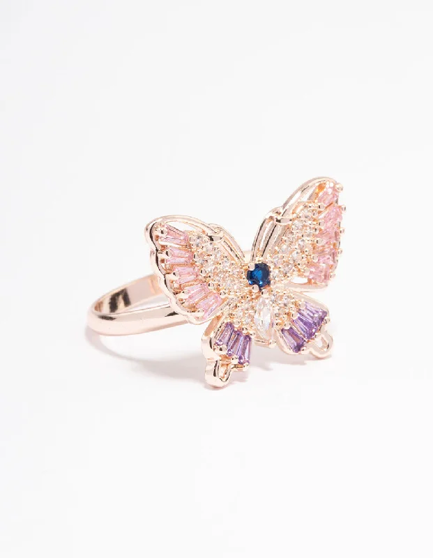 Luxury Ruby Rings-Rose Gold Cute Butterly Ring