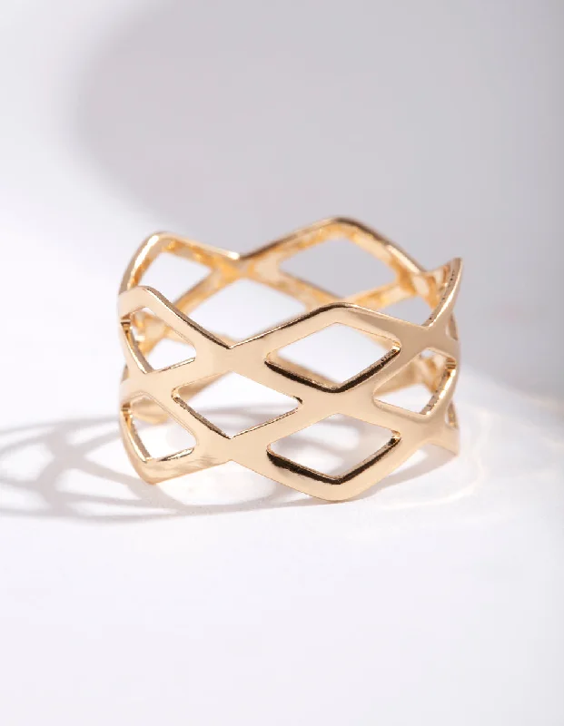 Large Statement Rings-Gold Multi Cross Over Ring