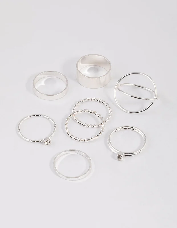 Pear-Shaped Diamond Rings-Silver Thick & Diamante Ring 8-Pack