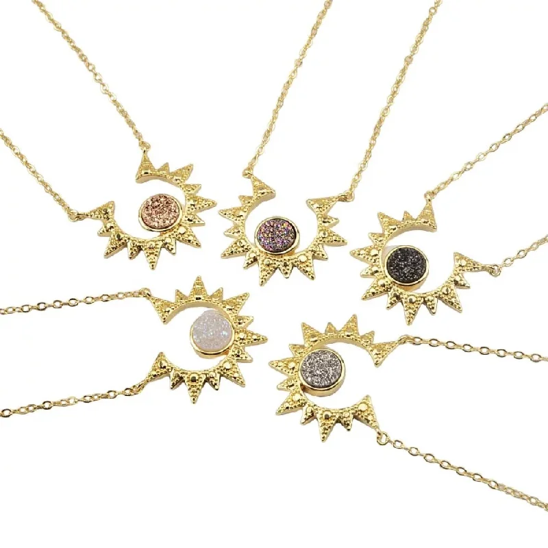 Elegant Diamond Necklaces-Druzy Sunburst Necklace