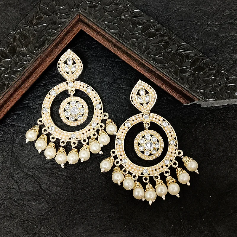 Luxury Earrings for Brides-Darshana Jewels Gold Plated Kundan Stone Dangler Earrings