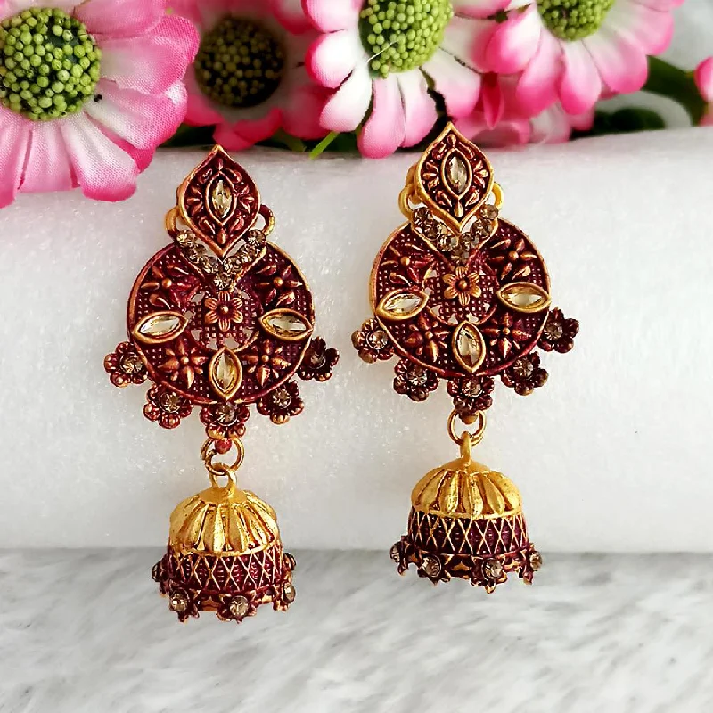 Silver Bead Earrings-Woma Gold Plated Maroon Dangler Meenakari Earrings - 1318059D