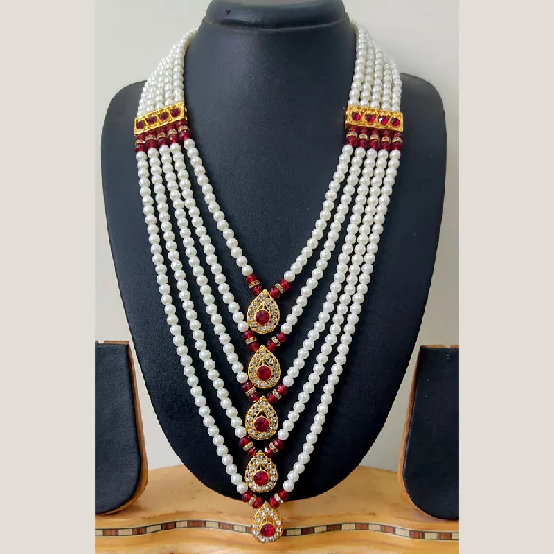 Boho Chic Necklaces-Ravechi Art Gold Plated Pearls Long Necklace