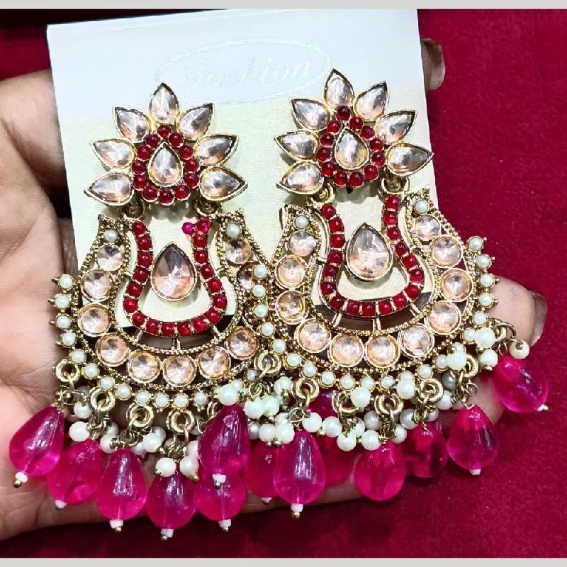 Glittery Earrings for Parties-Manisha Jewellery Gold Plated Pota & Kundan Stone Dangler Earrings