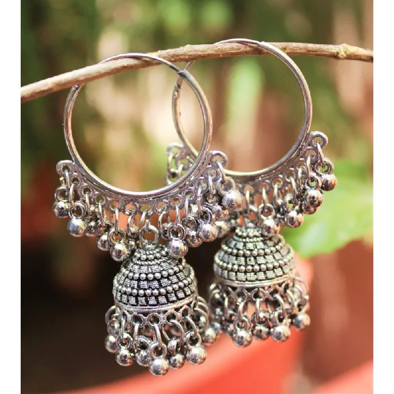 Cute Flower Earrings-H K Fashion Oxidised Plated Jhumki Earrings