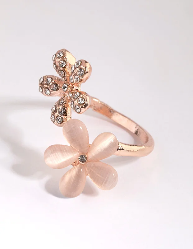 Fashion Rings for Teens-Rose Gold Diamante Flower Ring