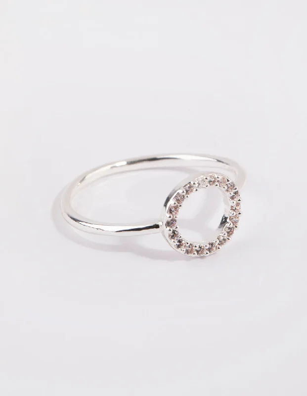 Men's Fashion Rings-Silver Cubic Zirconia Open Circle Ring