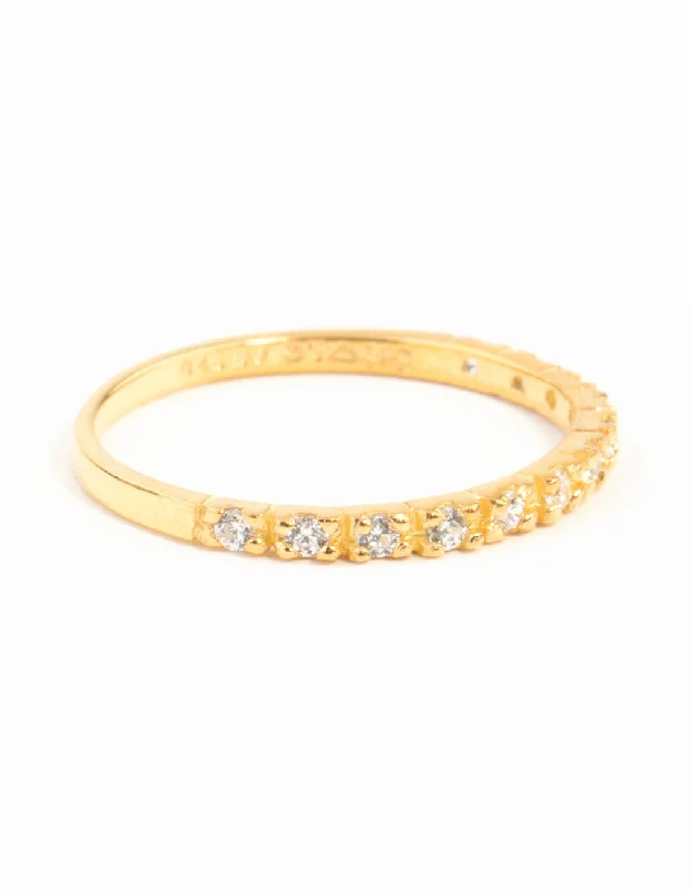 Simple Engagement Rings-Gold Plated Sterling Silver Pave Diamante Ring