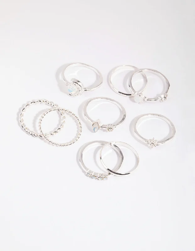 Luxury Gold Wedding Bands-Silver Moonstone Mixed Ring Pack