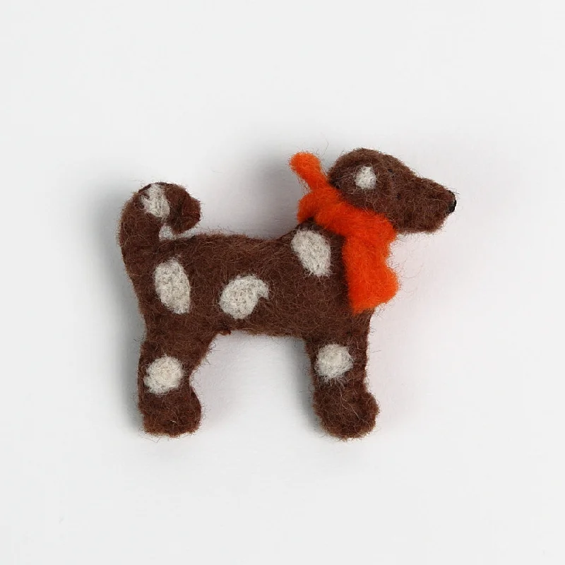 Retro Brooch with Vintage Charm-Amica Brown Felt Spotty Dog Brooch