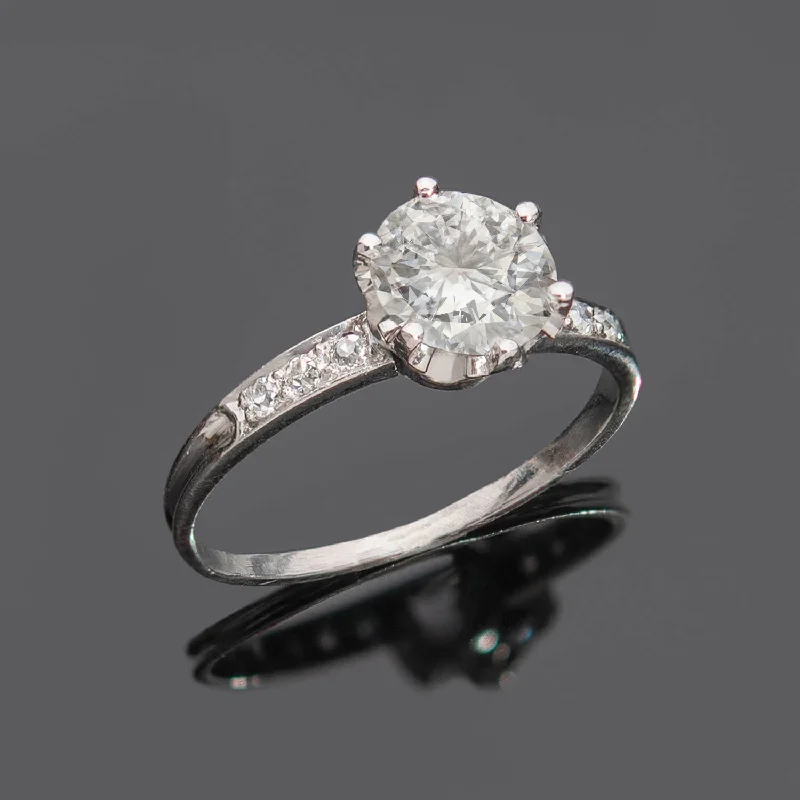 Men's Fashion Rings-Art Deco 18k Diamond Engagement Ring 1.03ct