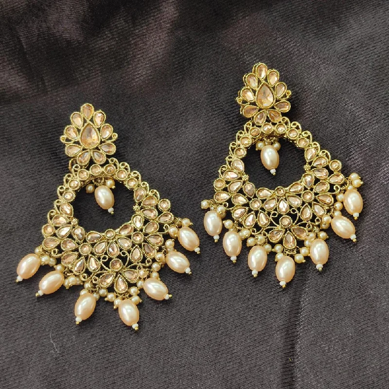 Eco-Friendly Earrings-Darshana Jewels Gold Plated Kundan Stone And Beads Dangler Earrings