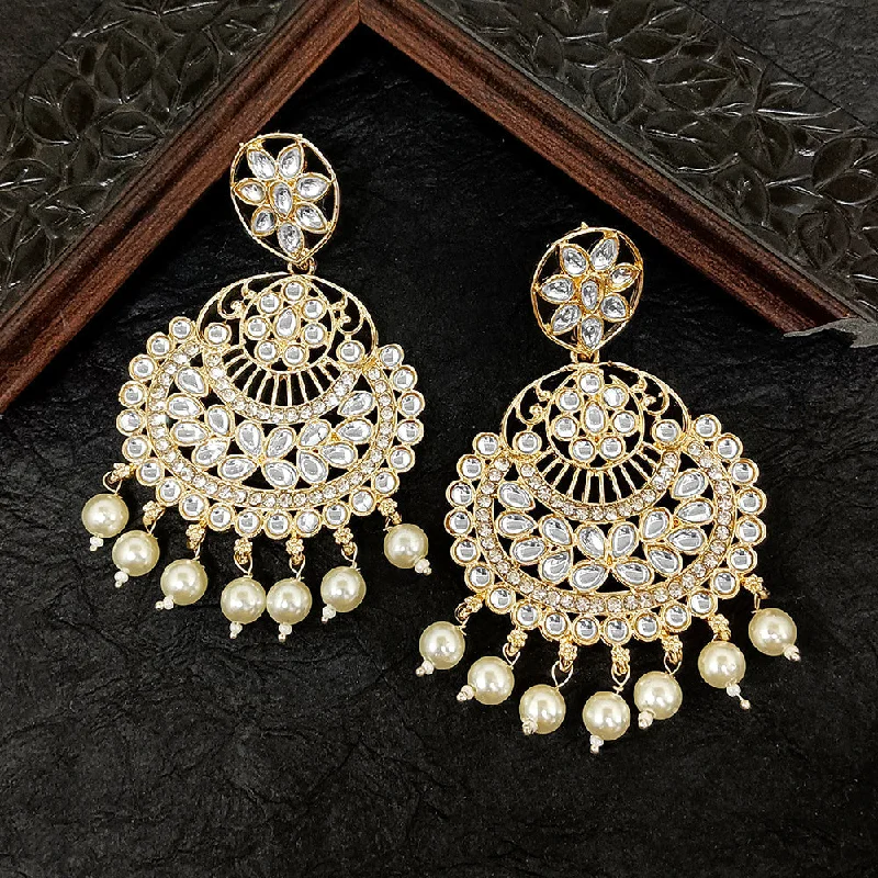 Organic Pearl Earrings-Darshana Jewels Gold Plated Kundan Stone Dangler Earrings